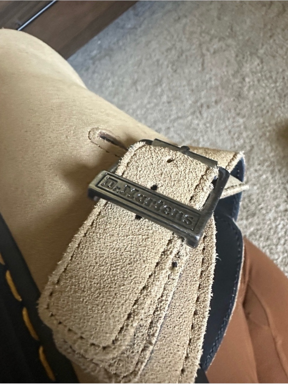Dr. Martens Beige Zebzag Suede Slip-On Clog with Buckle - Picture 9 of 9